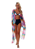 Toloer Women's New Bikini Swimsuit Sun Protection Shirt Color Feather Print Chiffon Holiday Long