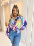 New Printed Lantern Long Sleeve Blouse 2023 Summer Fashion Casual Lapel Top Shirt Female Breathable Chiffon Cardigan 319-1-Outfit