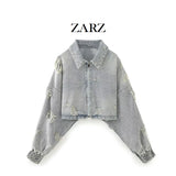 Homemade New Women's Hole Decoration Denim Short Jacket Jacket
