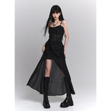 Women Black Elegant High Split Long Dress Strapless Neck Fashion Vintage Birthday Party Slip Evening Dress Summer Fashion-Outfit