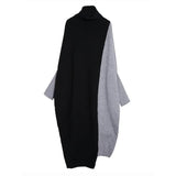 Women Color-block Knitting Big Size Long Dress New Turtleneck Long Sleeve Loose Fit Fashion Spring Autumn 2023