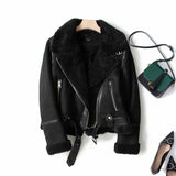 2022 Winter Women Faux Shearling Jackets Sheepskin Fake Leather Jackets Coat Lady Thick Warm Suede Lambs Short Brown