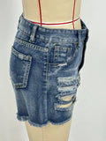 Women's Fashion Retro Do Old Loose Straight Tube Worn Denim Shorts-Outfit