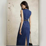 Temperament Sleeveless Denim Dress With Hip Dress Women's Summer 2025 New Waist-Skinny French Vest