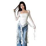 The Autumn Of 2025, The New Women's Hottie Sexy Square Collar Perspective Repair On The Body Of The Mole Side Irregular