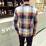 And Autumn Plaid Long-Sleeved Shirt Men's Korean Version Of Slimming Casual Shirt Young Men's Shirt Fashion Men's Wear-Outfit