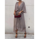 New Women's Solid Color With Long Skirt Bat Sleeve Irregular Dress