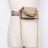 Elegant Patchwork Packages Women Girdle Chain PU Leather Casual Girdles For Female Fashion 2022 Summer