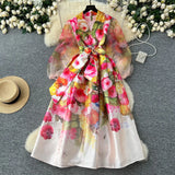 2025 Court Wind V Tie Belt Belt Belt Belt Lantern Sleeve Print Thin Long