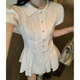 Style College Style White Bubble Sleeve Shirt Dress Female Summer Temperament Small Sweet Short