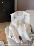 Embroidered Ougen Yarn New Chinese Round Collar Vest 2024 Summer Female Style Loose Temperament Sleeveless Vest-Outfit