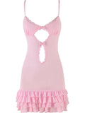 Pink Ruffles Cut Out Cami Mini Dress-Outfit