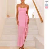 Summer Explosion Sexy Female Slings With Back Lot Leaves Side Irregular Dress Dress