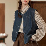 Denim Vest Vest Vest Women's Spring And Autumn Fashion Fashion New External Folding Shirt Shoulder