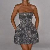 Black Glitter Removable Bow Tube Mini Dress-Outfit