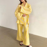 Toloer Women's Fall 2023 New Striped Long Sleeves, High Waisted Trousers Fashion Casual Suit-Outfit
