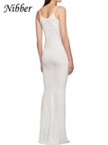 Knot Hollow Dress Women Summer Sleeveless Solid Back Split Skinny Stretch Simple Low-Neck Maxi Bodycon Clubwear Vestidos-Outfit