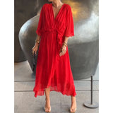 New Women's Solid Color With Long Skirt Bat Sleeve Irregular Dress