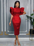 Design-Sensitive Solid-Colored Loudspeaker Sleeve-Back Spring Party Party Evening Dress Dress Dress Dress