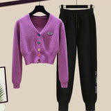 Toloer Summer Fashion Suit Female Net Red New Short Sweater Sweater With Sweatpants Casual Two Sets-Outfit