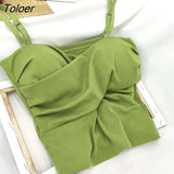 Women Criss-Cross Solid Designed Chic Slim Low Neck Sexy Padded Womens Ins Summer Sleeveless Tees Basic Backless