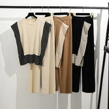 Simple Splicing Loose Short-Sleeved Knitting Top High Waist Thin Leg Pants Two