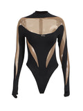 Hottie Style 2025 Autumn New Fashion Mesh Perspective Splicing Long-Sleeved Jumpsuit Pantyhose Female