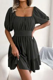 Neck Balloon Sleeve Ruffled