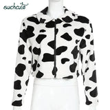 SUCHCUTE Fur Coats For Women Cow Print Teddy Jacket Modis Longslive Zipper Casual Warm Autumn Winter 2020 Harajuku Coat