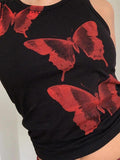 Butterfly Print Crop Tank Top-Outfit