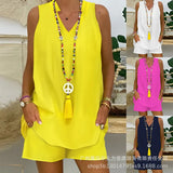 Women's New Solid Color Vertical Collar Sleeveless Casual Suit LZR14529K Series-Outfit