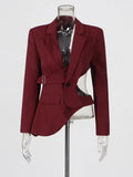 Niche Style Suit Women's Clothing 2025 Autumn And Winter New Asymmetrical Hollow Bare Waist Repair Small Suit Jacket