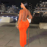 Sexy Sling Strap Vertical Fold Backless Long Dress for Women Sexy Slim Elegant Party Dresses Summer Club Birthday