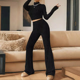 Toloer 2024 Autumn Suit New Women's Temperament Pure Color Slim Long Sleeve Bell Pants Fashion
