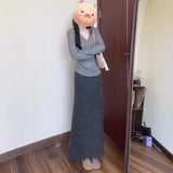 Autumn With A Set Of 2025 Korean Lazy Gray Sweater Knitted Half-Dressed Dress Two-Piece Skirt
