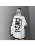 Cartoon Horror Graphic T-shirt Women Character Print Loose Punk Japanese T Shirts Pullover Top Harajuku Street Tees-Outfit