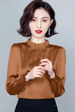 Toloer Spring 2023 New Pressure Pleated Wood Ear Shirt Female Satin Foreign Style Small Shirt Gentle Wind Bubble Sleeve Jacket-Outfit