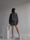 Drop Shoulder Halp Zip Sweatshirt & Drawstring Shorts Set-Outfit