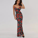 Flower Print Mesh Slip Maxi Dress-Outfit