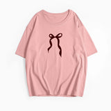 Sale Of Retro Simple Bow Print T-Shirts For Girls In Summer Loose Round-Neck Pure Cotton Short