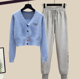 Toloer Summer Fashion Suit Female Net Red New Short Sweater Sweater With Sweatpants Casual Two Sets-Outfit