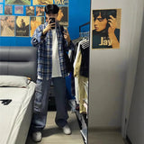 Blue Check-Shirt Loose Tide Brand Loose Couple Casual Long-Sleeved Plaid Shirt Jacket