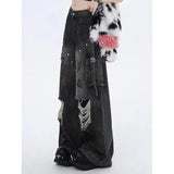 Mm Cool Hole Jeans Female Large Size Street Personality Babes Tied Loose Thin Leg