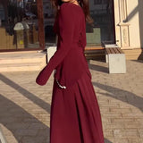 New Women's Square Collar Long Sleeve Elegant Pearl Decoration Splicing Long