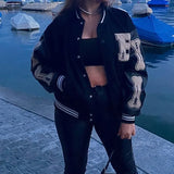 Women Leather Baseball Jacket Harajuku Bone Letter Varsity Bomber Jackets Hip Hop Streetwear Men College Breasted Coats