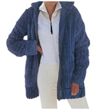 Toloer Autumn / Winter Warm Plush Pure Color Zipper Pocket Hooded Loose Coat Female-Outfit