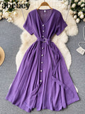 Vacation Chiffon Dresses For Women 2022 Pleated Long Dress Solid Color Temperament V-neck Maxi Bohemia Dress Robe