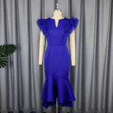Lotus Leaves Folded Short-Sleeved Dress Banquet Temperament High-Waisted Fishtail Dress