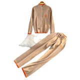 And Winter New Zipper Sweater Jacket Creative Pony Embroidered Long-Sleeved Knitted Trousers Two Sets Of