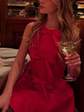 Red Bow Round Neck A-line Mini Dress-Outfit